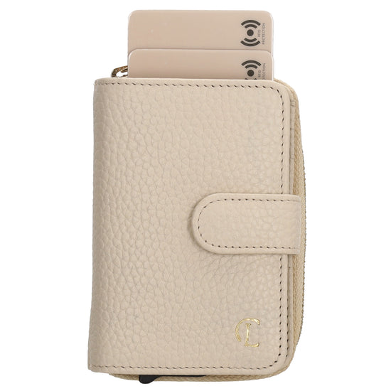 Kartenetui| Safty Wallet 11x7cm in Creme und Rundumreißverschluss - leder-accessoires.com
