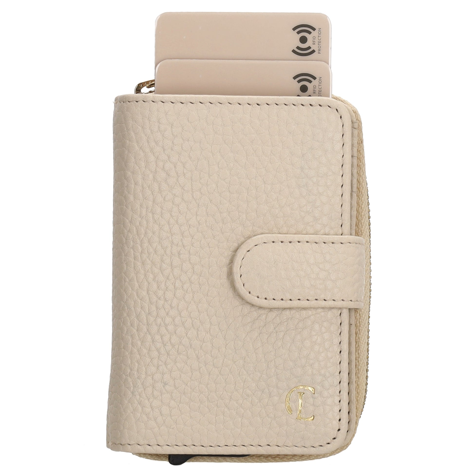 Kartenetui| Safty Wallet 11x7cm in Creme und Rundumreißverschluss - leder-accessoires.com