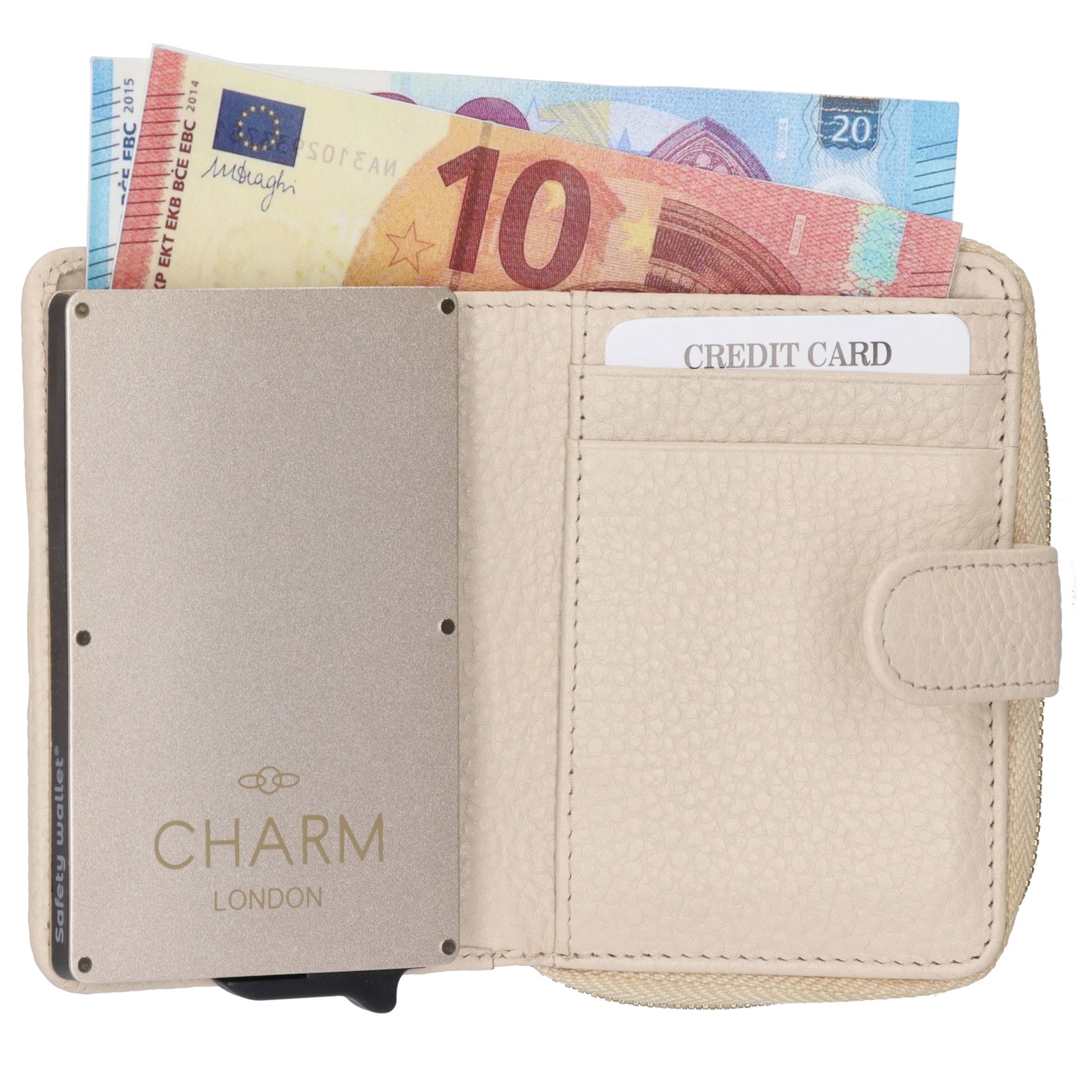 Kartenetui| Safty Wallet 11x7cm in Creme und Rundumreißverschluss - leder-accessoires.com