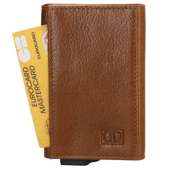Kartenetui| Safty Wallet 10x7cm in Cognac mit RFID-Schutz - leder-accessoires.com