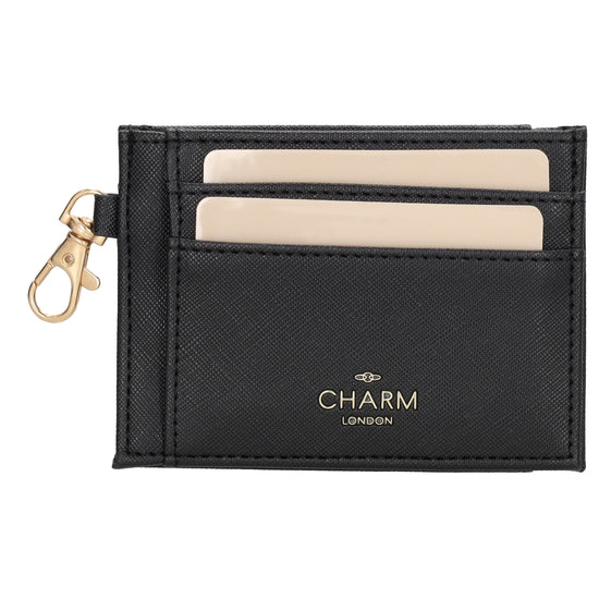 Kartenetui 11,5x8,5cm in Schwarz mit Karabiner - leder-accessoires.com