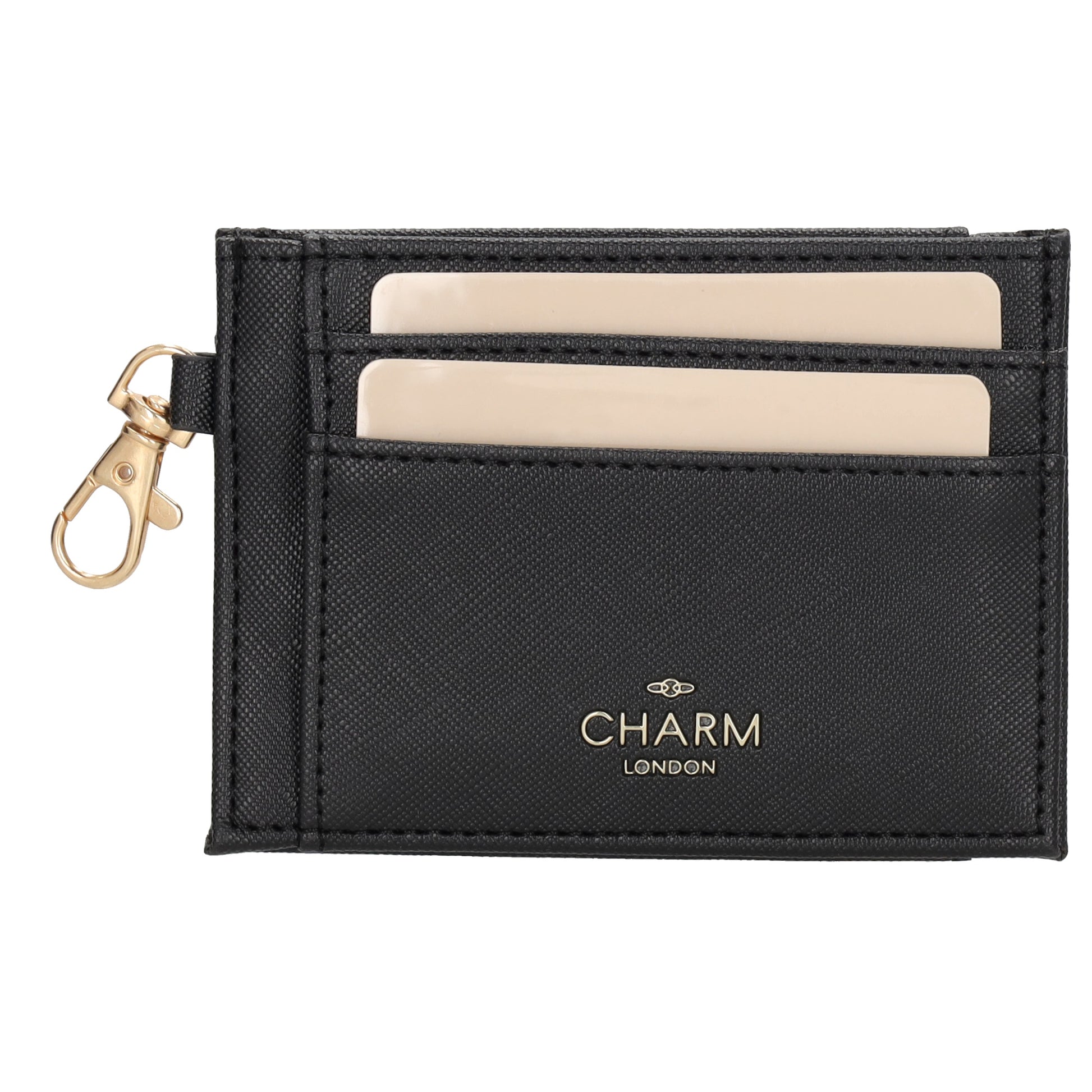 Kartenetui 11,5x8,5cm in Schwarz mit Karabiner - leder-accessoires.com