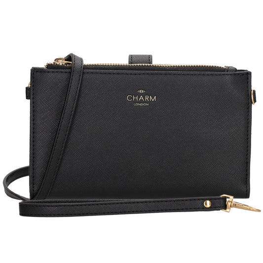 Börse|Handytasche 12x18,5cm in Schwarz mit Umhängeriemen - leder-accessoires.com