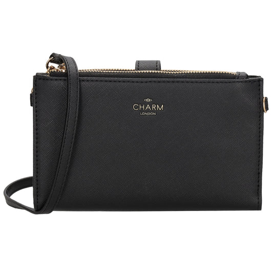 Börse|Handytasche 12x18,5cm in Schwarz mit Umhängeriemen - leder-accessoires.com