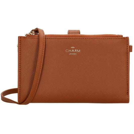 Börse|Handytasche 12x18,5cm in Cognac mit Umhängeriemen - leder-accessoires.com
