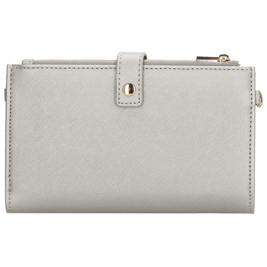 Börse|Handytasche 12x18,5cm in Silber mit Umhängeriemen - leder-accessoires.com