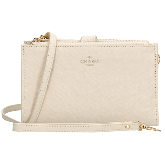 Börse|Handytasche 12x18,5cm in Creme mit Umhängeriemen - leder-accessoires.com