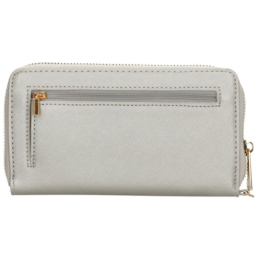 Börse 10x18cm in Silber mit Rundumreißverschluss und Handschlaufe - leder-accessoires.com
