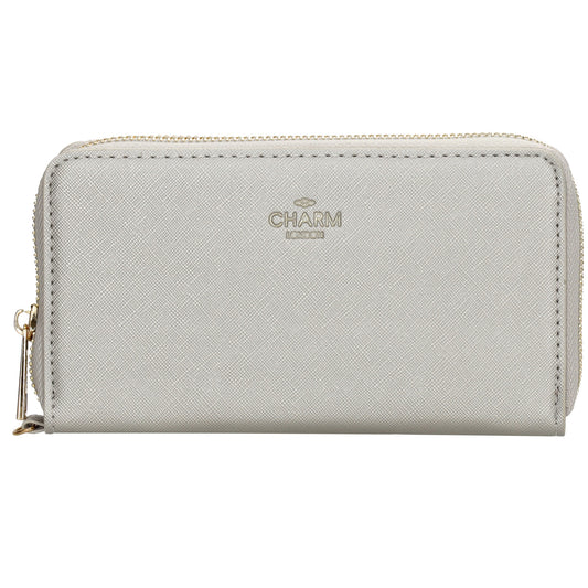 Börse 10x18cm in Silber mit Rundumreißverschluss und Handschlaufe - leder-accessoires.com