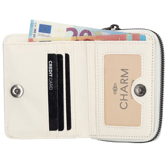 Damenbörse 12x9cm im Querformat in Weiß mit Druckknopf - leder-accessoires.com