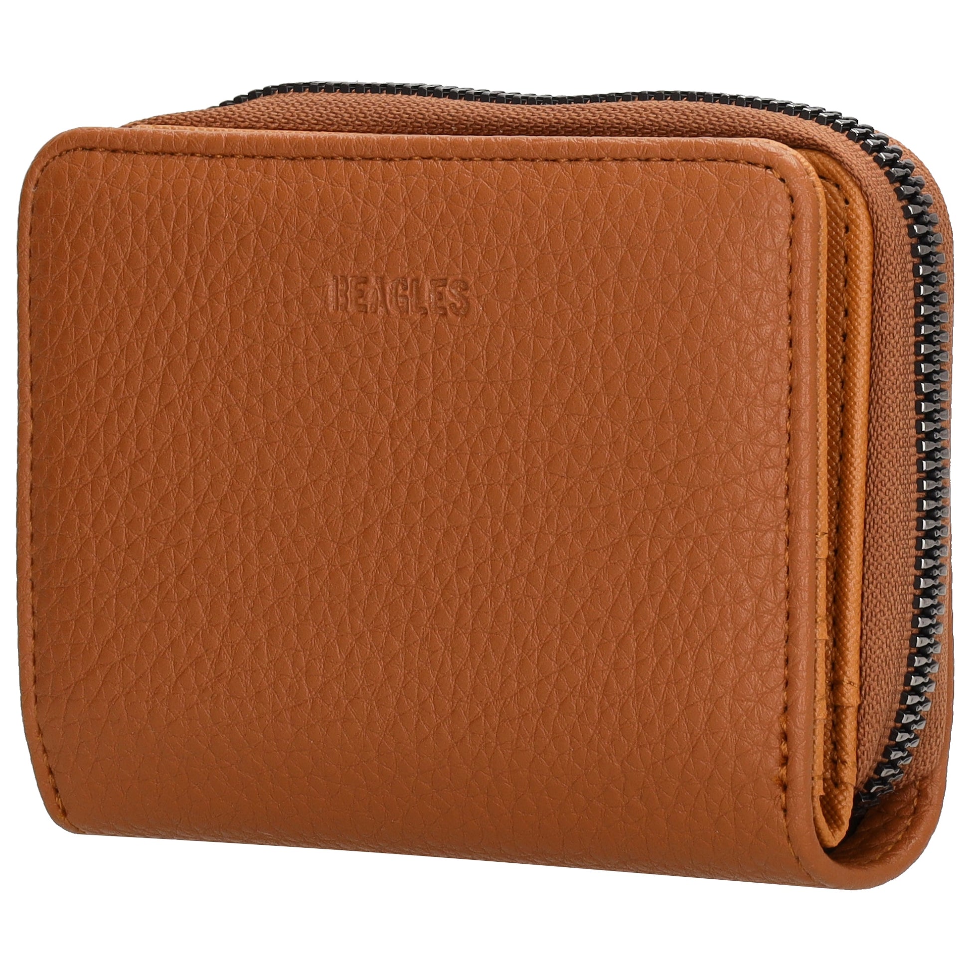 Damenbörse 12x9cm im Querformat in Cognac mit Druckknopf - leder-accessoires.com