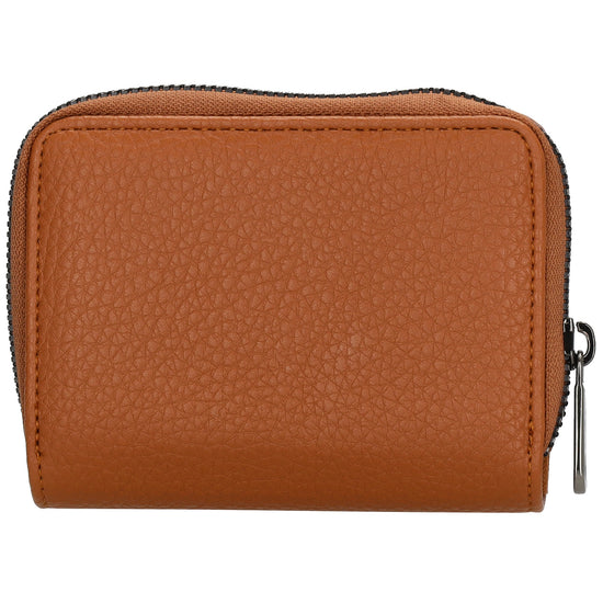 Damenbörse 12x9cm im Querformat in Cognac mit Druckknopf - leder-accessoires.com