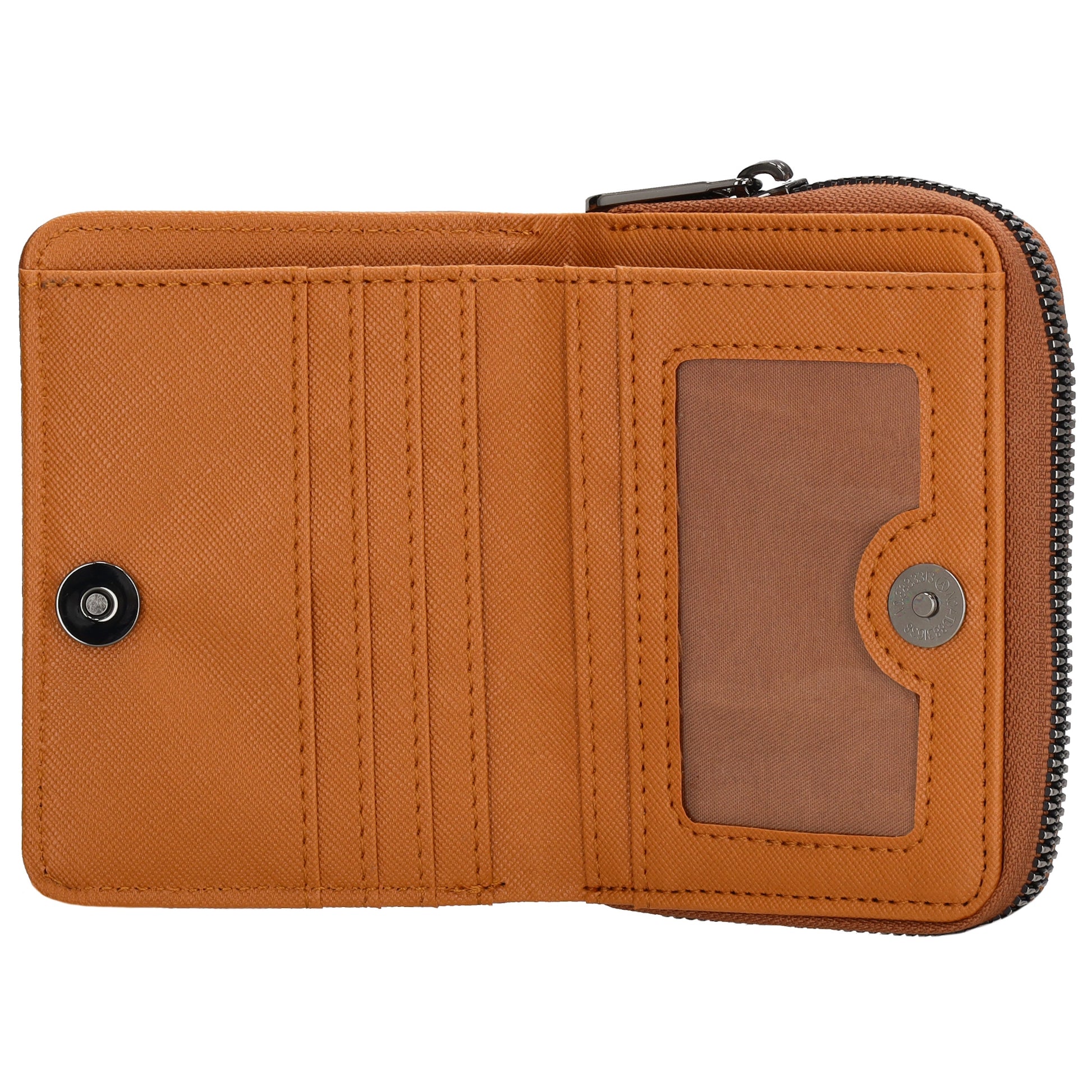Damenbörse 12x9cm im Querformat in Cognac mit Druckknopf - leder-accessoires.com