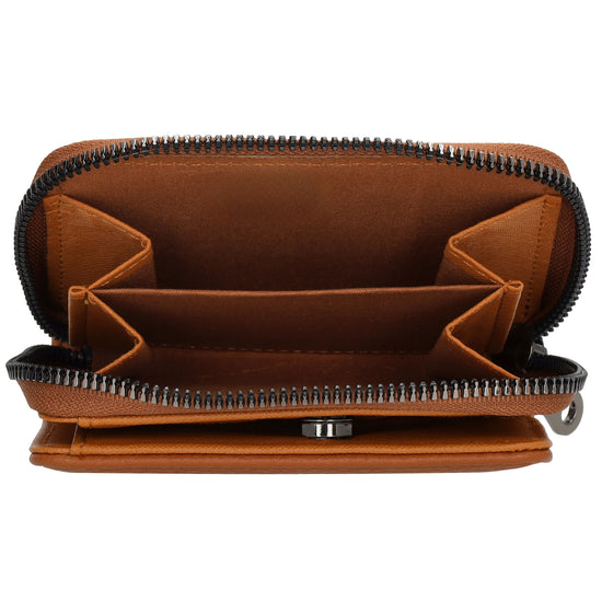 Damenbörse 12x9cm im Querformat in Cognac mit Druckknopf - leder-accessoires.com
