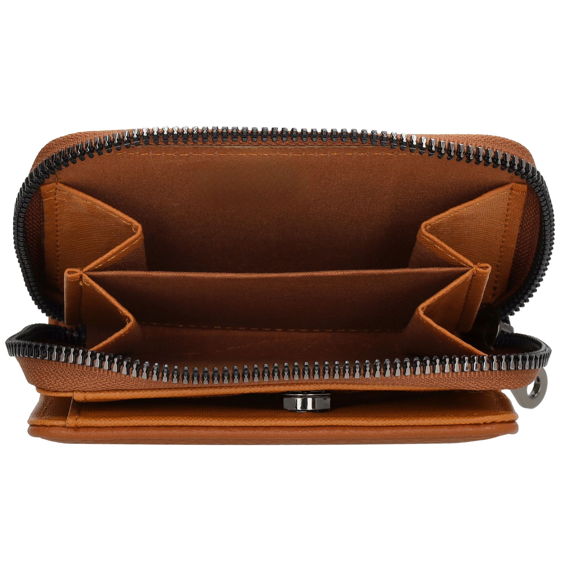 Damenbörse 12x9cm im Querformat in Cognac mit Druckknopf - leder-accessoires.com