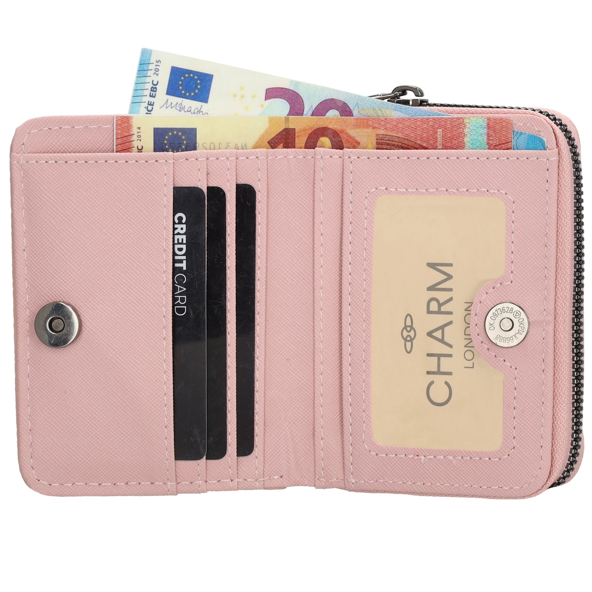 Damenbörse 12x9cm im Querformat in Rosé mit Druckknopf - leder-accessoires.com