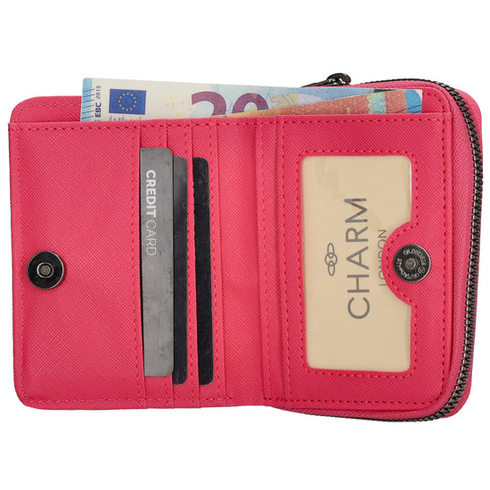 Damenbörse 12x9cm im Querformat in Pink mit Druckknopf - leder-accessoires.com