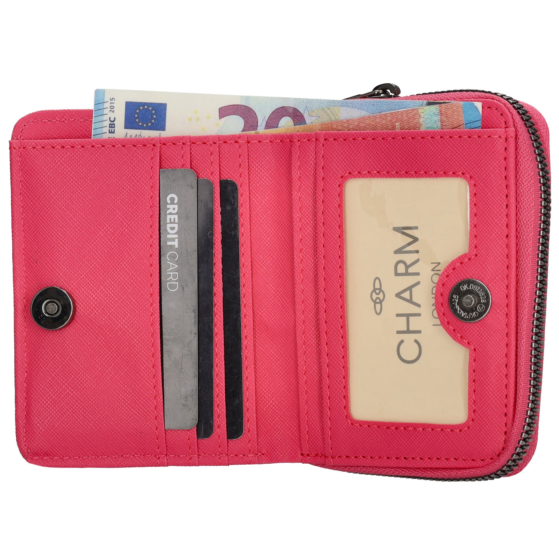 Damenbörse 12x9cm im Querformat in Pink mit Druckknopf - leder-accessoires.com