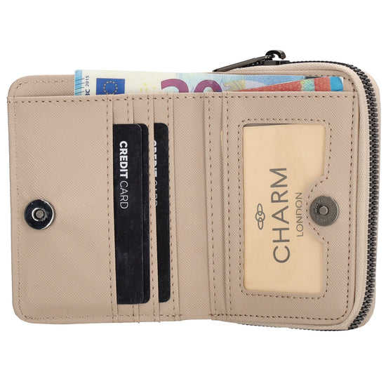 Damenbörse 12x9cm im Querformat in Taupe mit Druckknopf - leder-accessoires.com