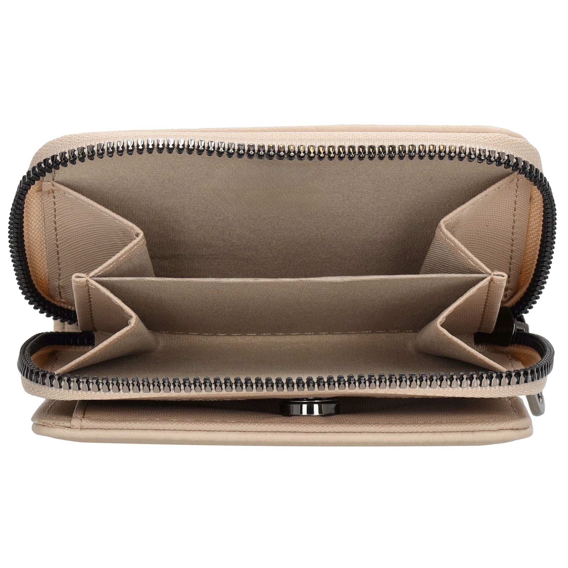 Damenbörse 12x9cm im Querformat in Taupe mit Druckknopf - leder-accessoires.com