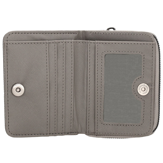Damenbörse 12x9cm im Querformat in Silber-Metallic mit Druckknopf - leder-accessoires.com