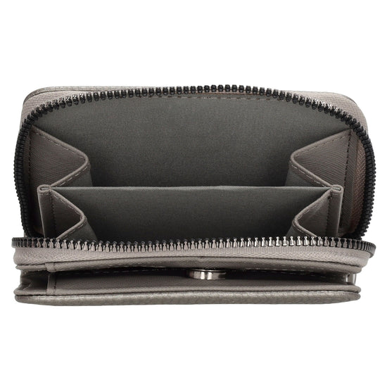Damenbörse 12x9cm im Querformat in Silber-Metallic mit Druckknopf - leder-accessoires.com
