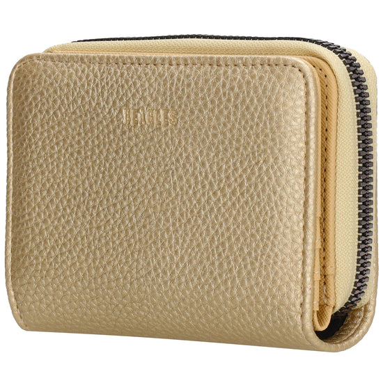 Damenbörse 12x9cm im Querformat in Gold-Metallic mit Druckknopf - leder-accessoires.com