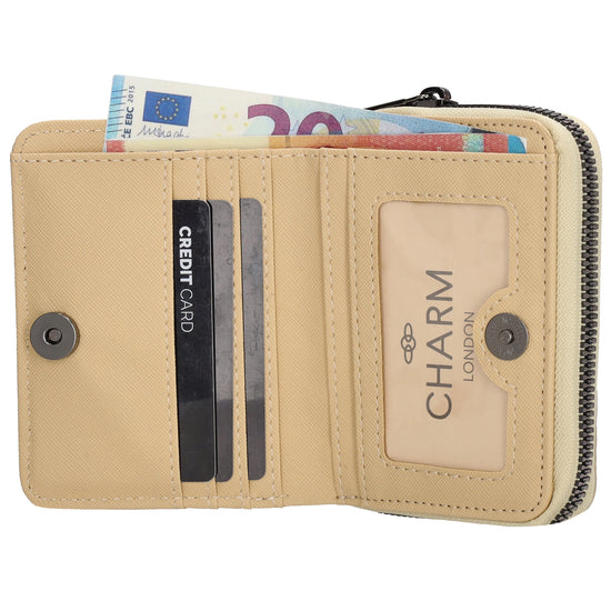 Damenbörse 12x9cm im Querformat in Gold-Metallic mit Druckknopf - leder-accessoires.com