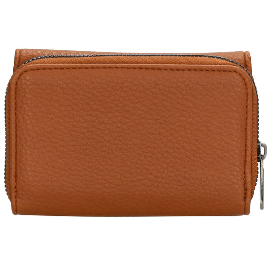 Damenbörse 13,5x9,5cm im Querformat in Cognac mit Druckknopf - leder-accessoires.com
