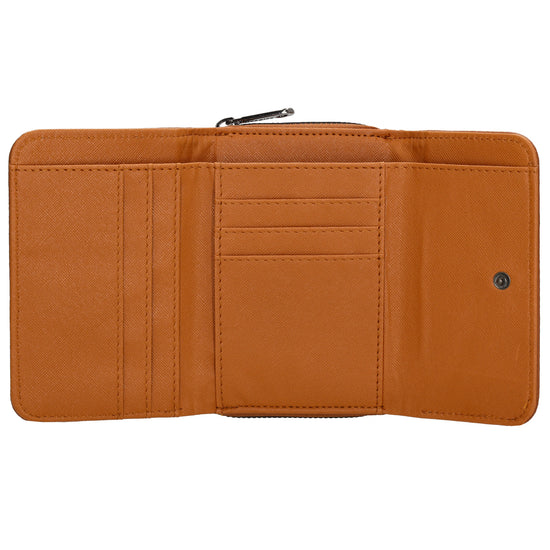 Damenbörse 13,5x9,5cm im Querformat in Cognac mit Druckknopf - leder-accessoires.com