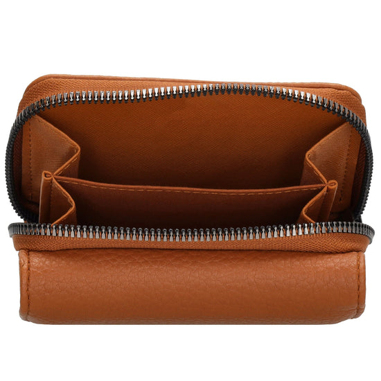 Damenbörse 13,5x9,5cm im Querformat in Cognac mit Druckknopf - leder-accessoires.com