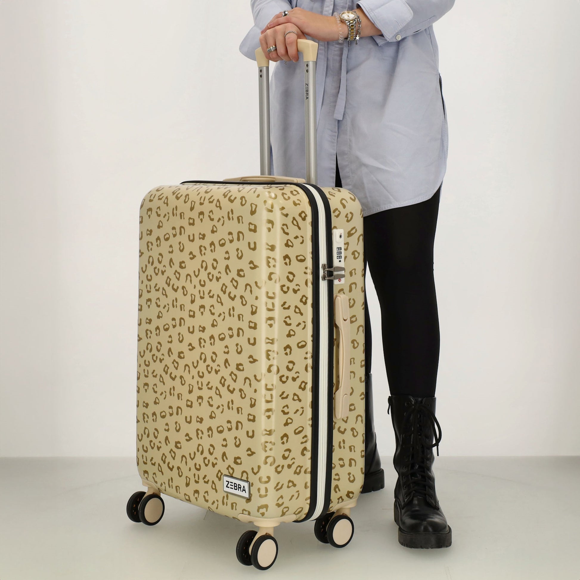 Reisetrolley|Hartschale 66cm in Gold|Zebra mit 4-Rad - leder-accessoires.com