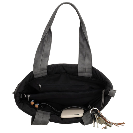 Shopper gesteppt 42x30cm in Schwarz aus Kunstleder - leder-accessoires.com