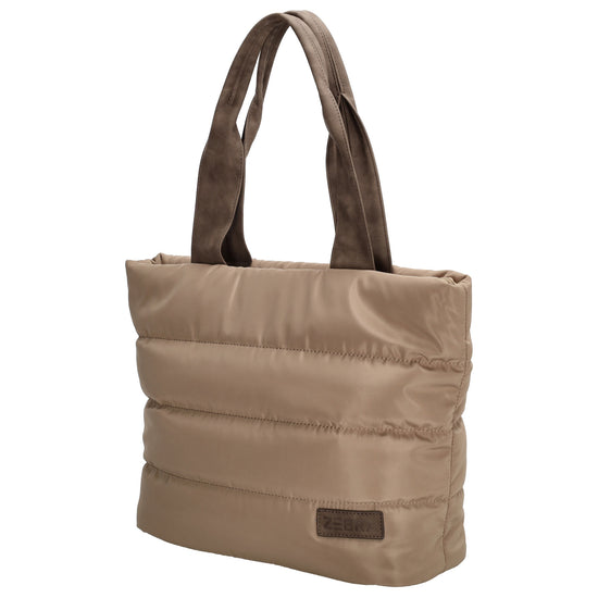 Shopper gesteppt 42x30cm in Taupe aus Kunstleder - leder-accessoires.com