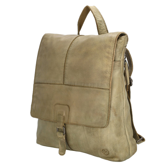 Rucksack| Tasche 33 x 34cm in Sand| Beige aus Leder mit Überschlag - leder-accessoires.com