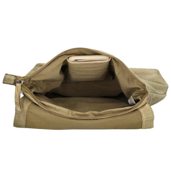 Rucksack| Tasche 33 x 34cm in Sand| Beige aus Leder mit Überschlag - leder-accessoires.com