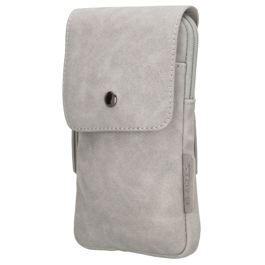 Handytasche aus Kunstleder 20x11cm in Hellgrau mit Textilriemen