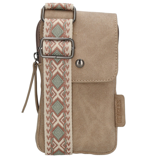 Handytasche aus Kunstleder 20x11cm in Taupe mit Textilriemen
