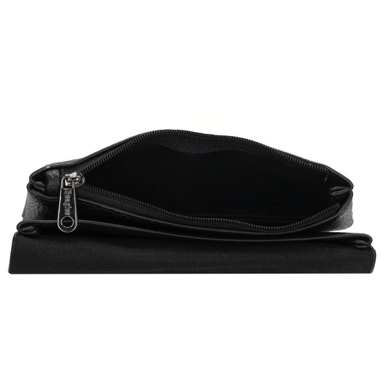 Minibörse 15,5x10cm im Querformat in Schwarz mit Druckknopf - leder-accessoires.com