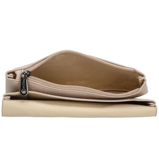 Minibörse 15,5x10cm im Querformat in Taupe mit Druckknopf - leder-accessoires.com