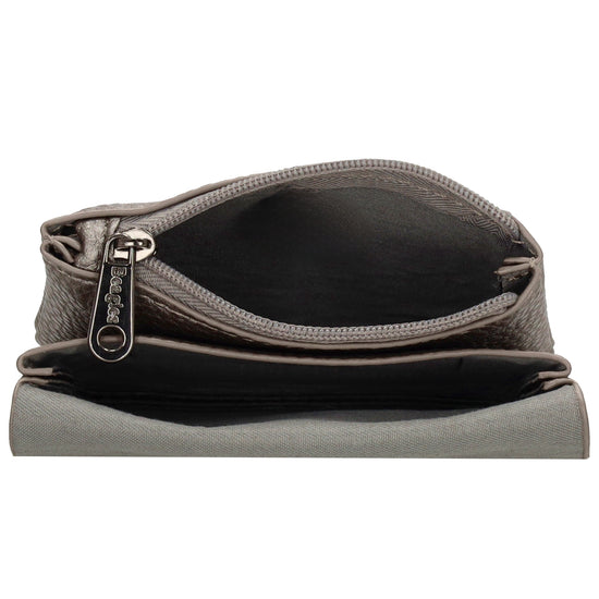 Geldbörse 10x9cm in Silber mit Überschlag in weichem Leder - leder-accessoires.com