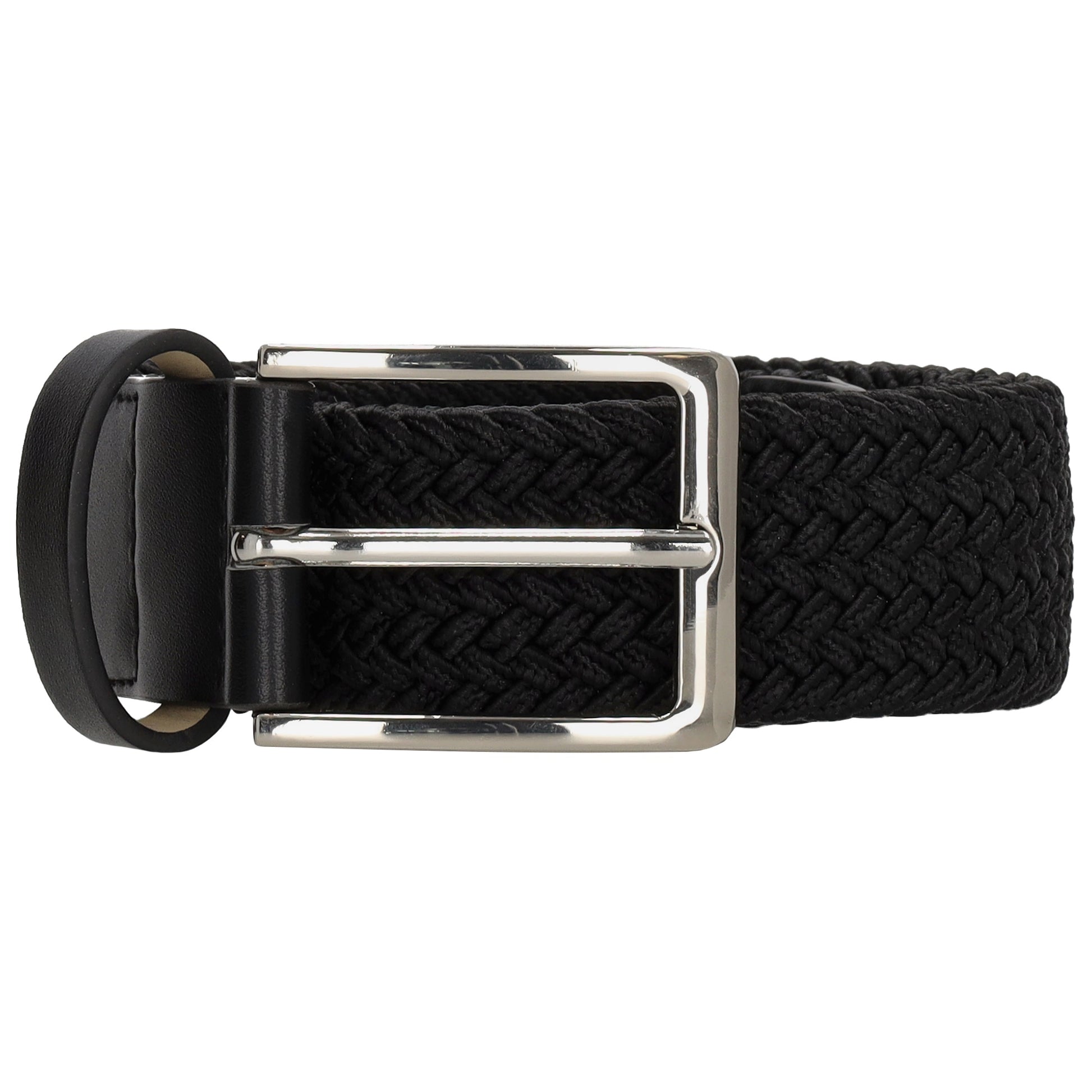Stretchgürtel|Bandgürtel 35mm in Schwarz mit Dornschließe und Lederspitze - leder-accessoires.com
