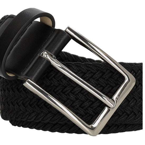 Stretchgürtel|Bandgürtel 35mm in Schwarz mit Dornschließe und Lederspitze - leder-accessoires.com