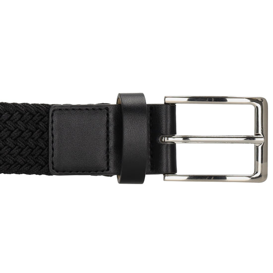 Stretchgürtel|Bandgürtel 35mm in Schwarz mit Dornschließe und Lederspitze - leder-accessoires.com