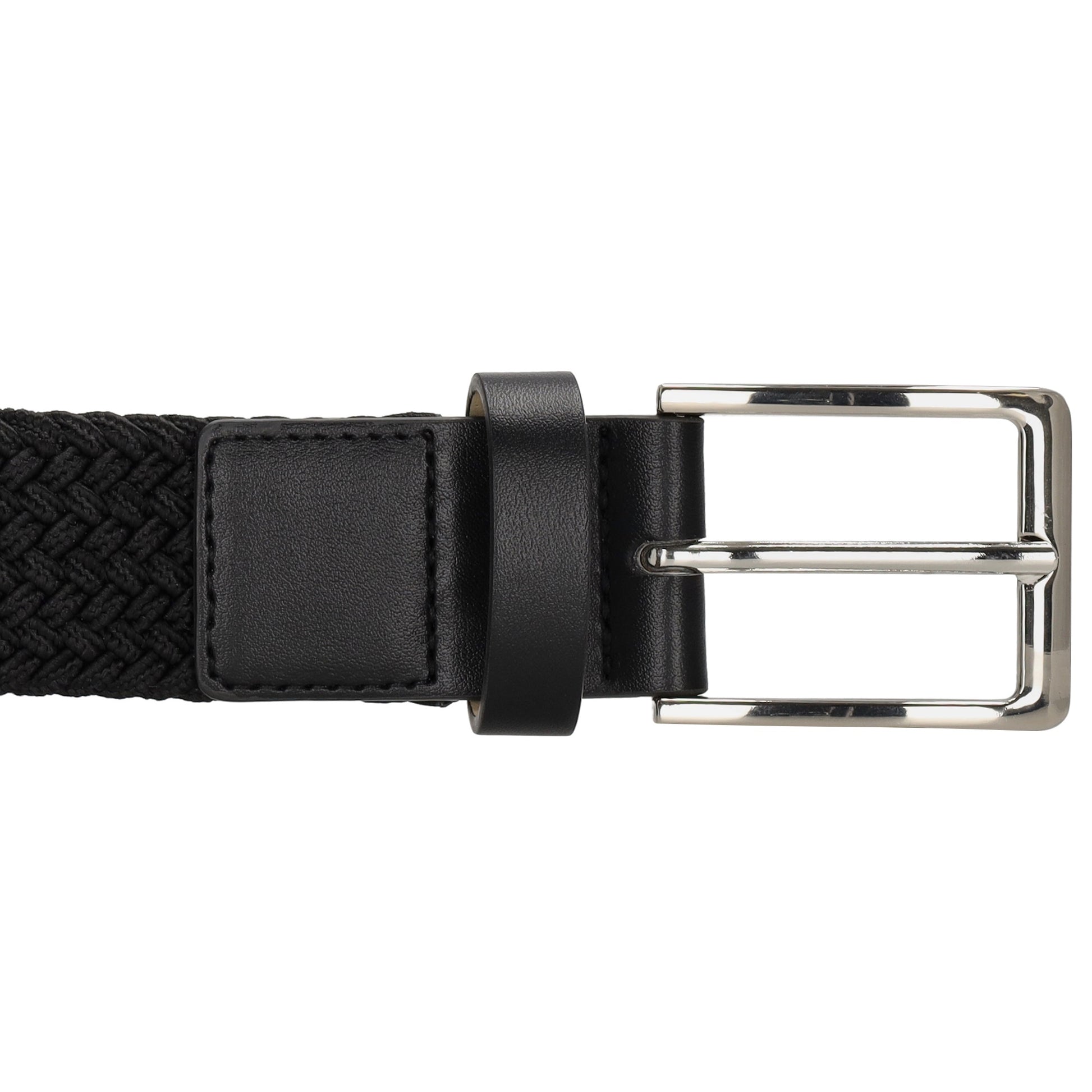 Stretchgürtel|Bandgürtel 35mm in Schwarz mit Dornschließe und Lederspitze - leder-accessoires.com