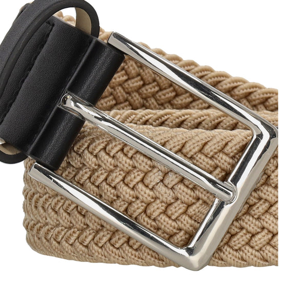 Stretchgürtel|Bandgürtel 35mm in Taupe|Beige mit Dornschließe und Lederspitze - leder-accessoires.com