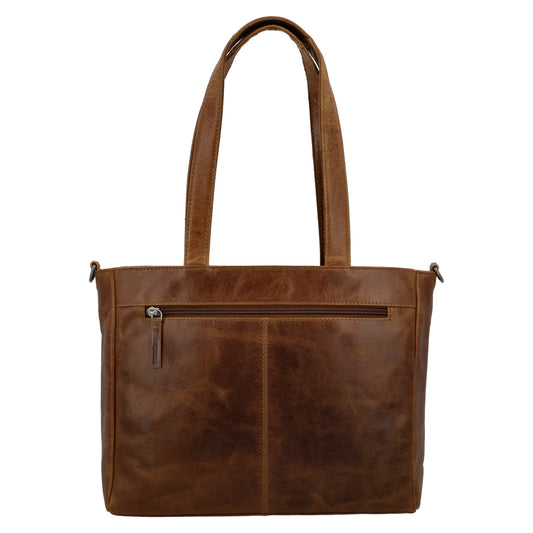 Shopper 34x34cm in Cognac aus Leder mit Reißverschluss und Tauschriemen