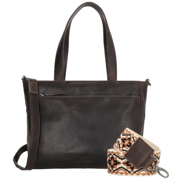 Shopper 34x34cm in Braun aus Leder mit Reißverschluss und Tauschriemen