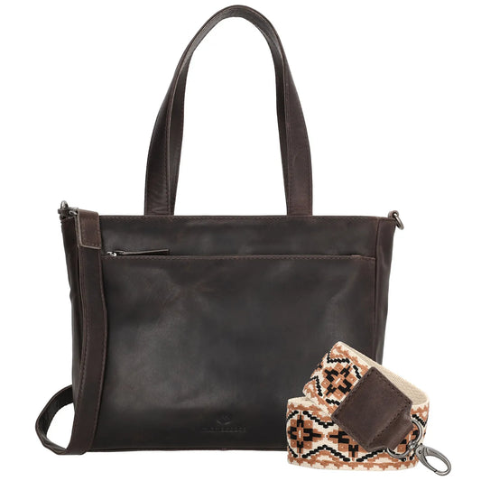 Shopper 34x34cm in Braun aus Leder mit Reißverschluss und Tauschriemen