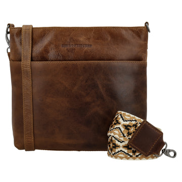 Schultertasche 26x25cm in Cognac aus Leder mit Reißverschluss und Wechselriemen